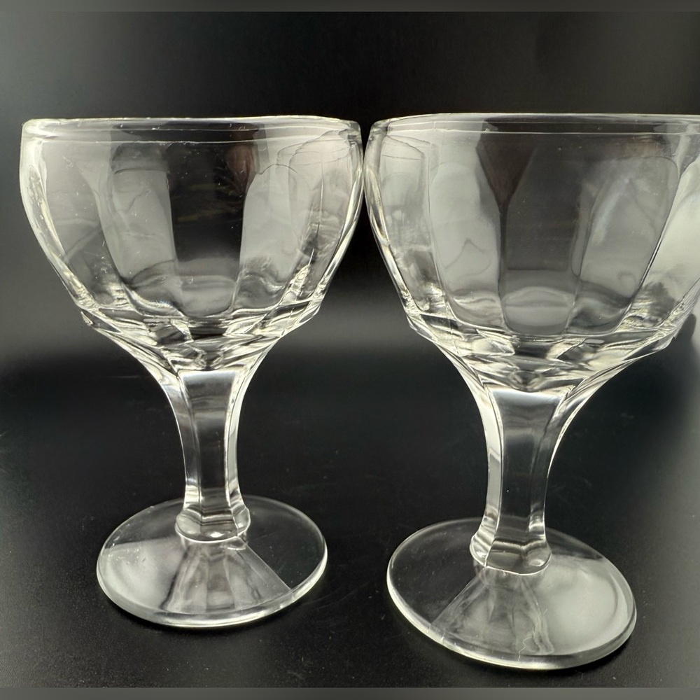 2 Evora Crystal “Atlantis Cut” multi-sided cordial glasses. 4oz